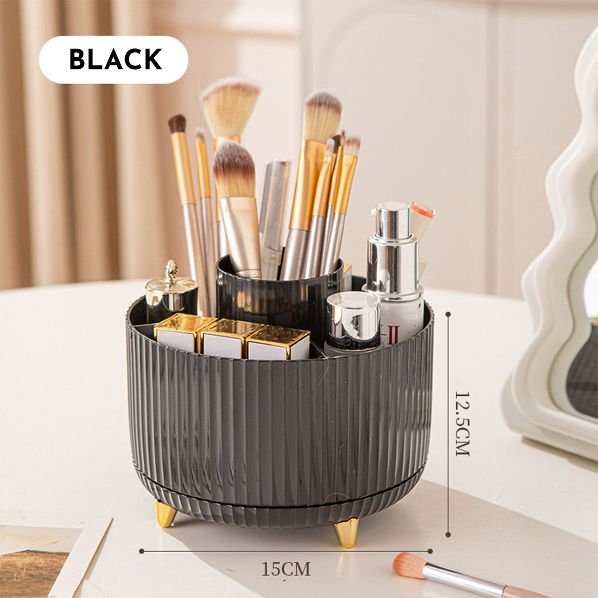 360 Rotating Makeup Brush Holder &amp; Organizer  Countertop Storage For Cosmetics &amp; Skincare 8 Colors
