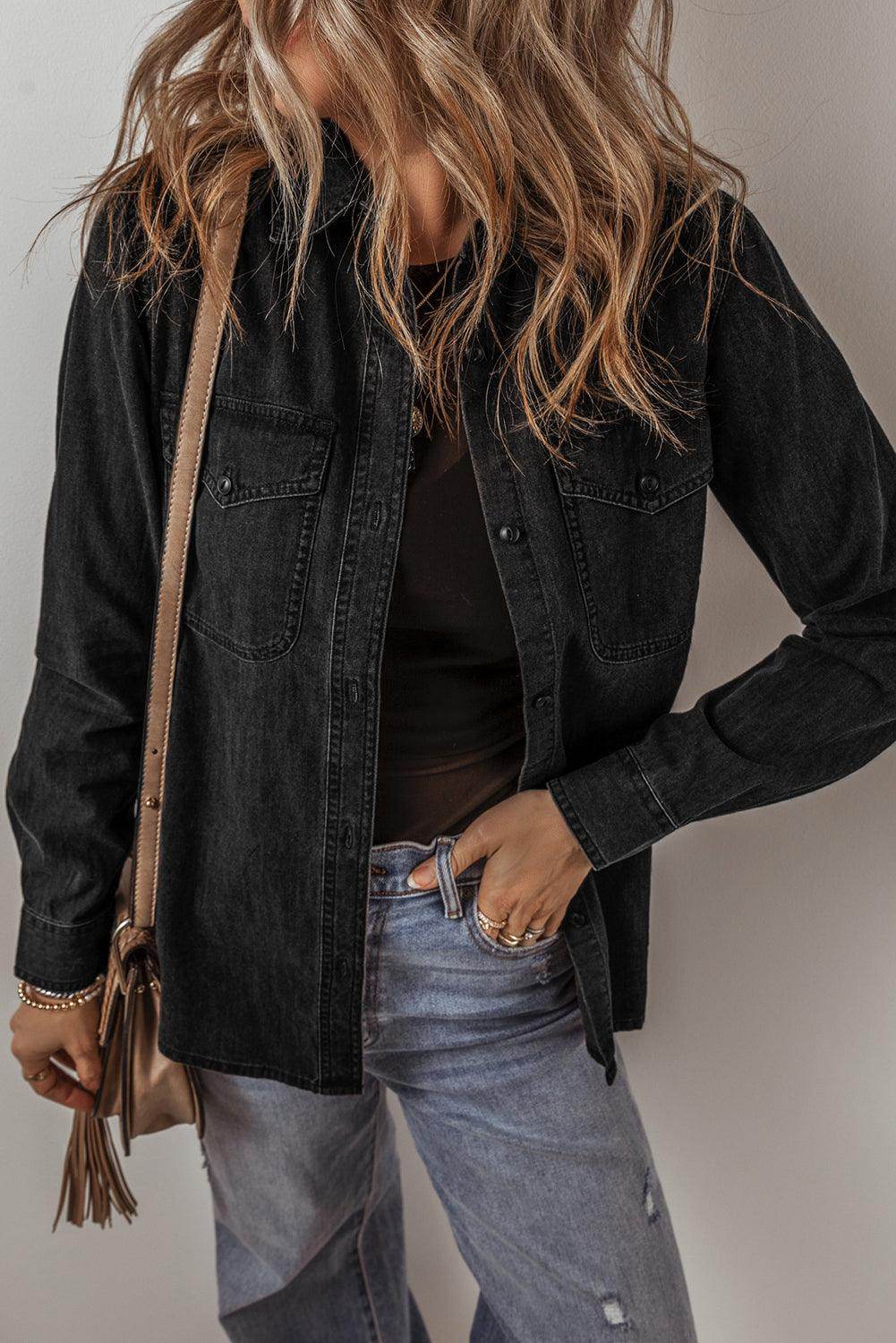 Button Up Long Sleeve Denim Jacket for Women Stylish Fit
