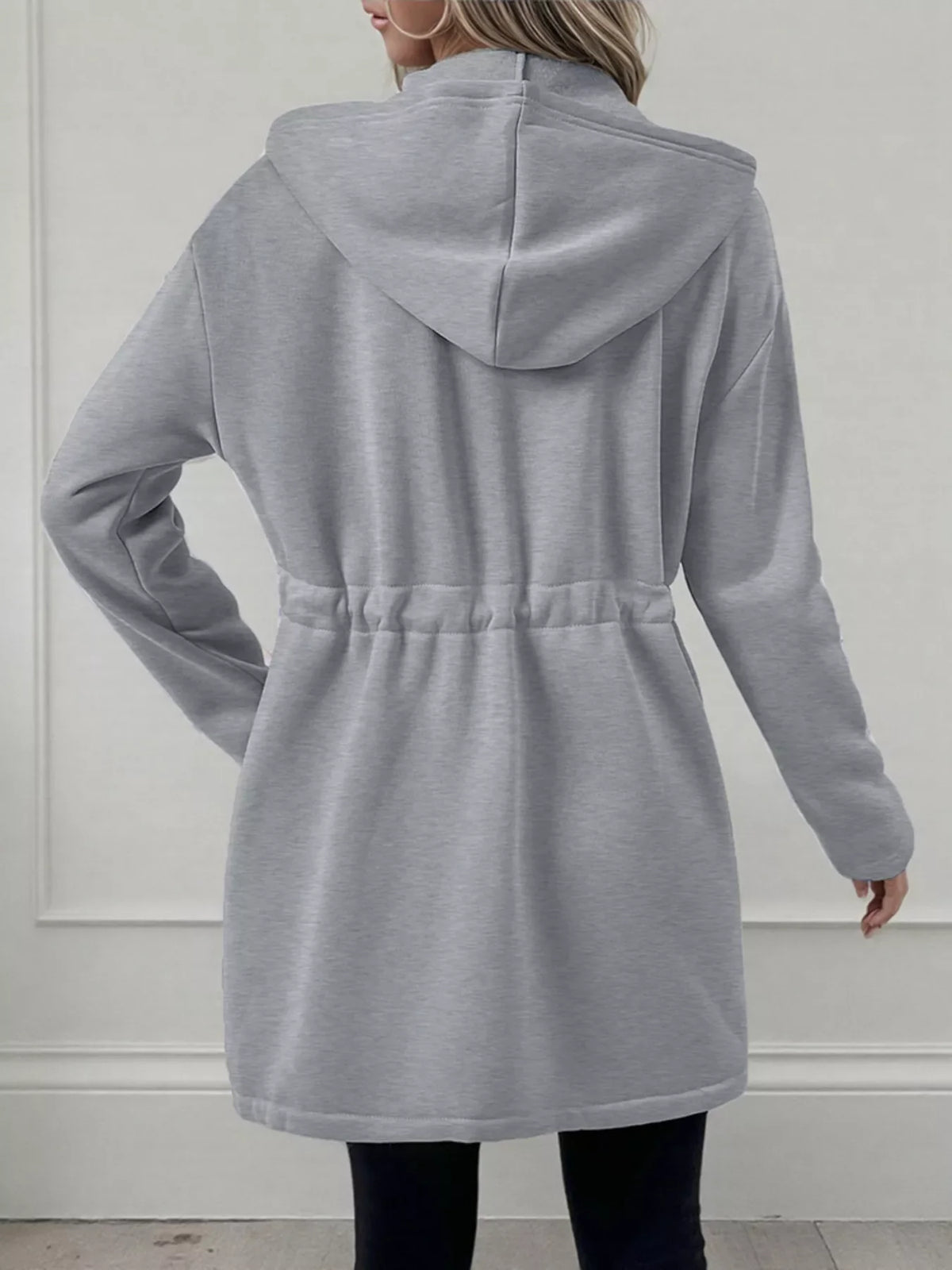 Drawstring Zip Up Hooded Outerwear