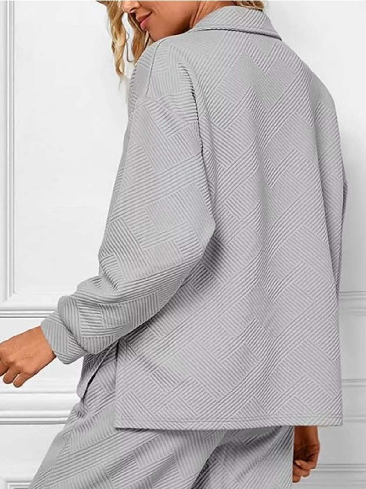 Side Slit Textured Top and Drawstring Pants Set