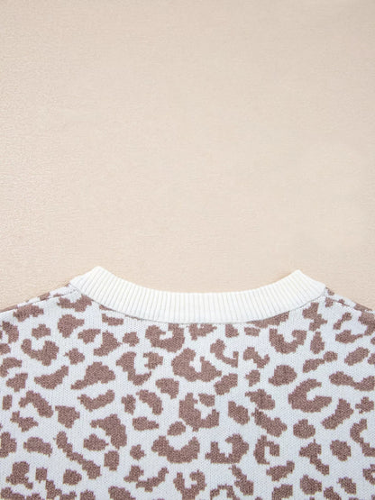 Leopard Drop Shoulder Chunky Knitted Cardigan