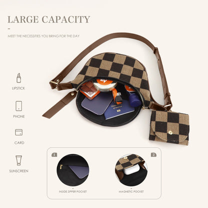 Small Crossbody Bag – Versatile Commute with Checkerboard Canvas, Compact Earphone Bag, Stylish 2-in-1 Chest Bag &amp; Fanny Pack for Everyday Use