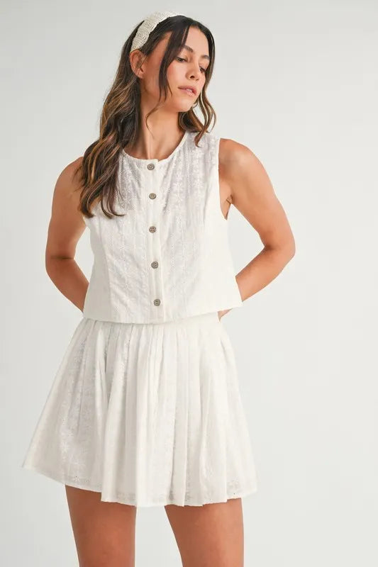 MABLE Eyelet Lace Top and Mini Skirt Set