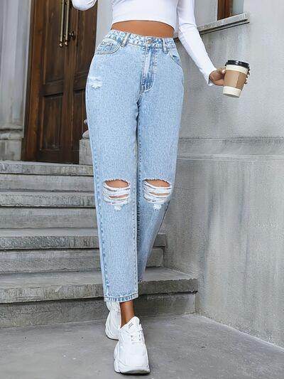 Distressed High Rise Jeans with Pockets for Women