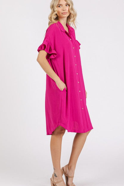 New Button Down Flounce Sleeve Dress with Pockets For Women – Trendy, Casual, Feminine, Practical &amp; Stylish Design For Any Occasion