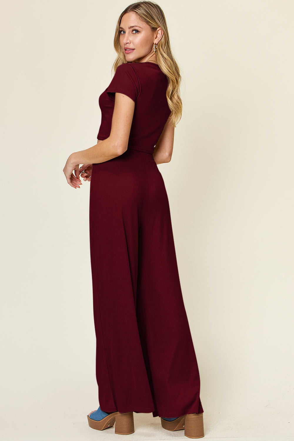 Slightly Stretchy Round Neck Top &amp; Pants Set