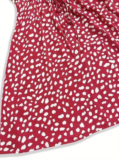 Printed V-Neck Short Sleeve Mini Dress for Women