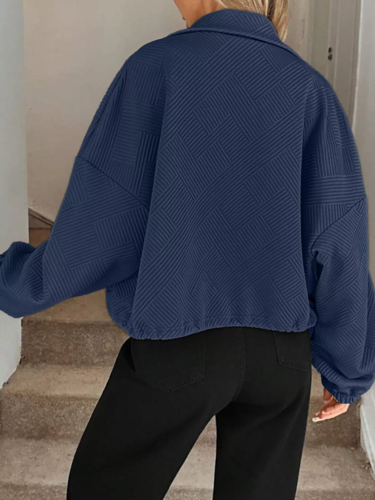 Textured Zip-Up Drawstring Hem Jacket