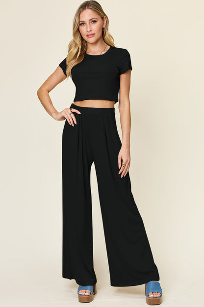 Slightly Stretchy Round Neck Top &amp; Pants Set