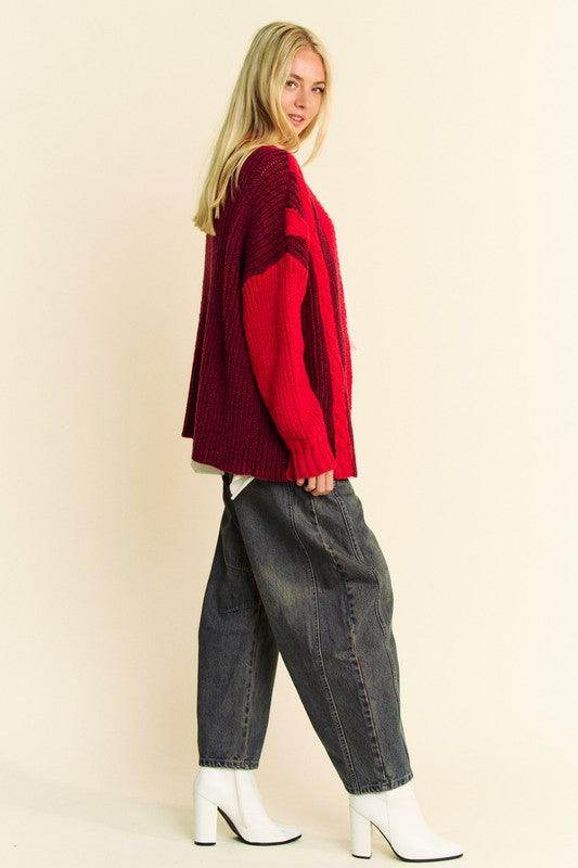 Davi &amp; Dani Cable-Knit Color Block Open Front Cardigan Cozy