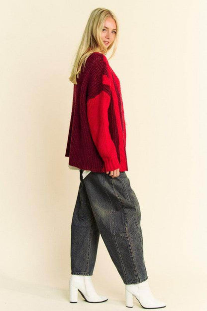 Davi &amp; Dani Cable-Knit Color Block Open Front Cardigan Cozy