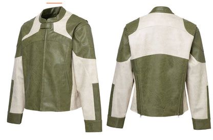 Distressed, Relaxed-fit Biker Leather Jacket