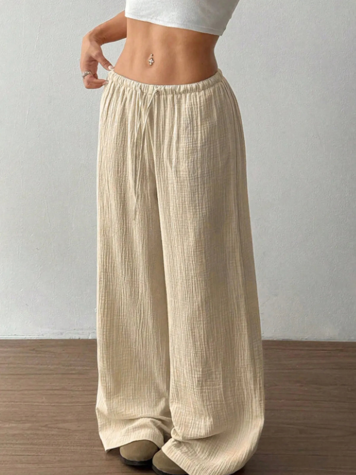 Wide Leg Drawstring Casual Pants