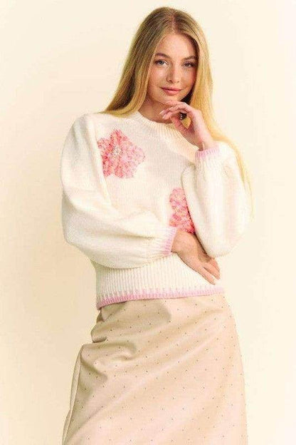 Davi &amp; Dani Flower Patch Fuzzy Mock Neck Sweater Cozy