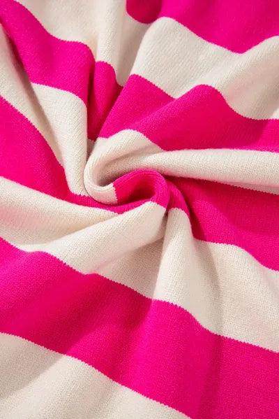 Contrast Stripes Johnny Collar Long Sleeve Sweater for Women