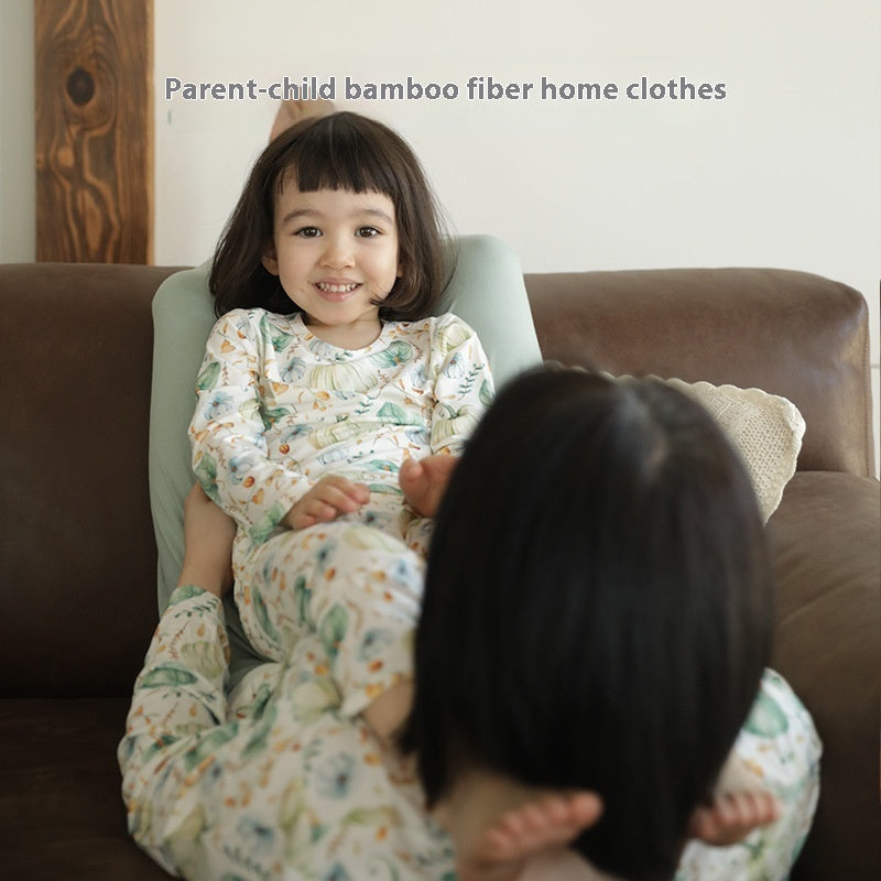 Bamboo Cotton Knitted Parent-child Homewear Clothes Pajamas Suit