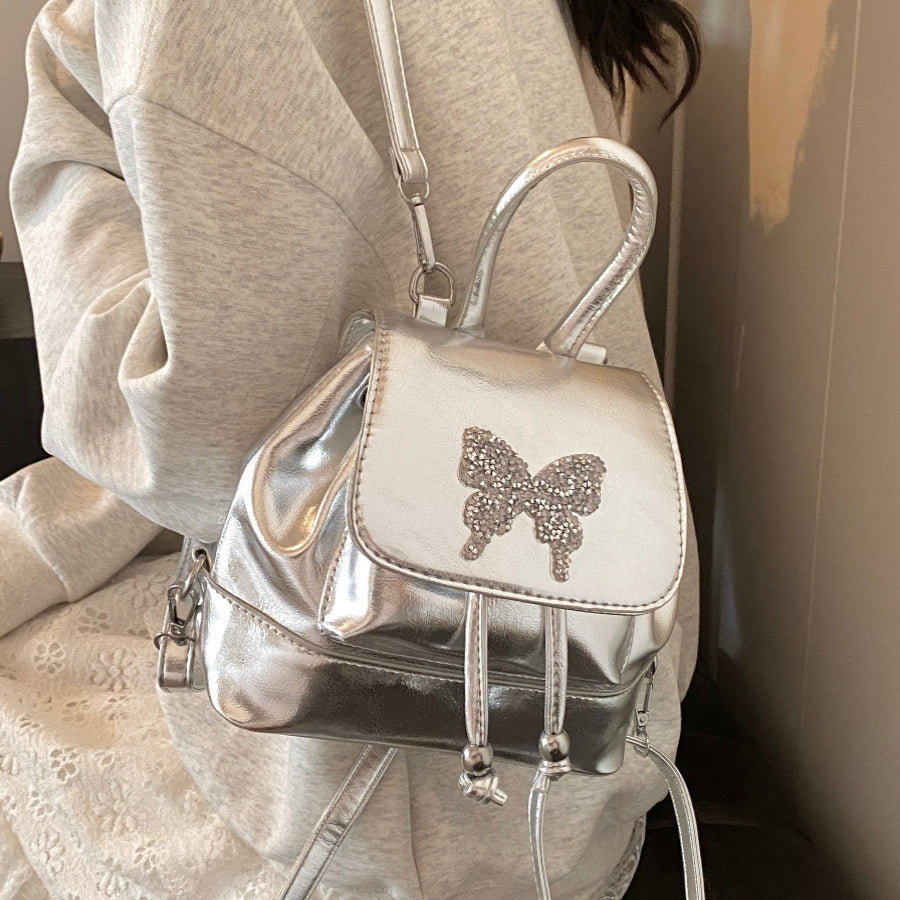 Small silver backpack, bag women&
