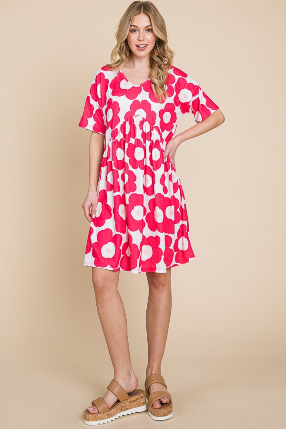 Summer Trendy Women Flower Print Ruched Dress - Trendy and Comfortable Dress for Effortless Style