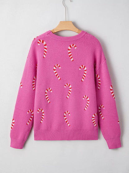 Christmas Candy Cane Holiday Drop Shoulder Sweater