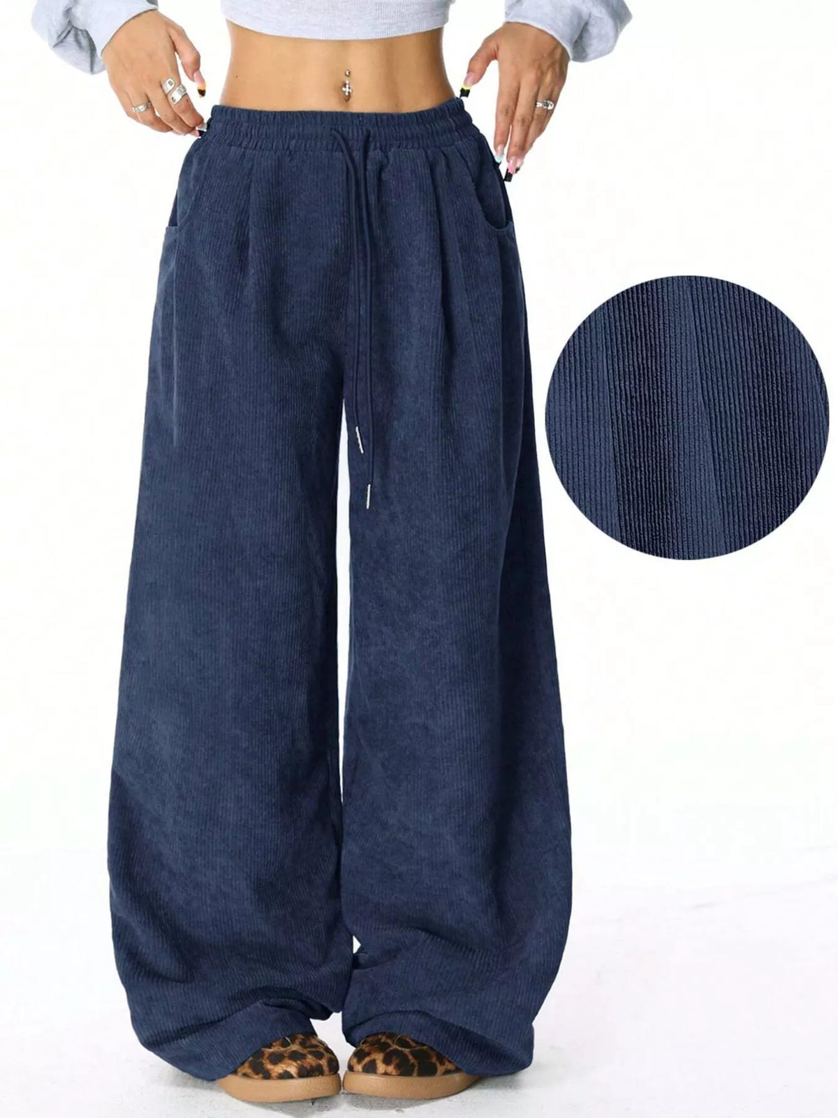 Relaxed Fit Corduroy Pants with Drawstring