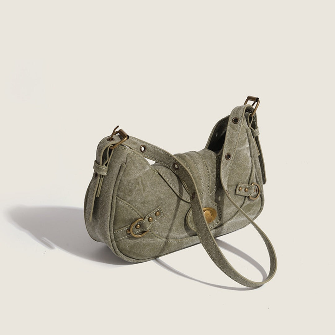 Vintage Army Green Splicing Armpit Bag – Stylish Small Shoulder Purse, Versatile Spring Spice Girl Bag &amp; Handbag  hobo