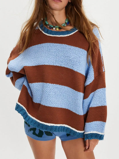 Color Block Round Neck Sweater