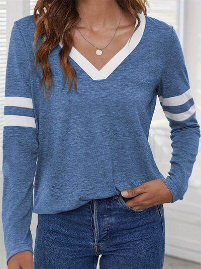 Heathered V-Neck Long Sleeve T-Shirt for Women Casual Wear