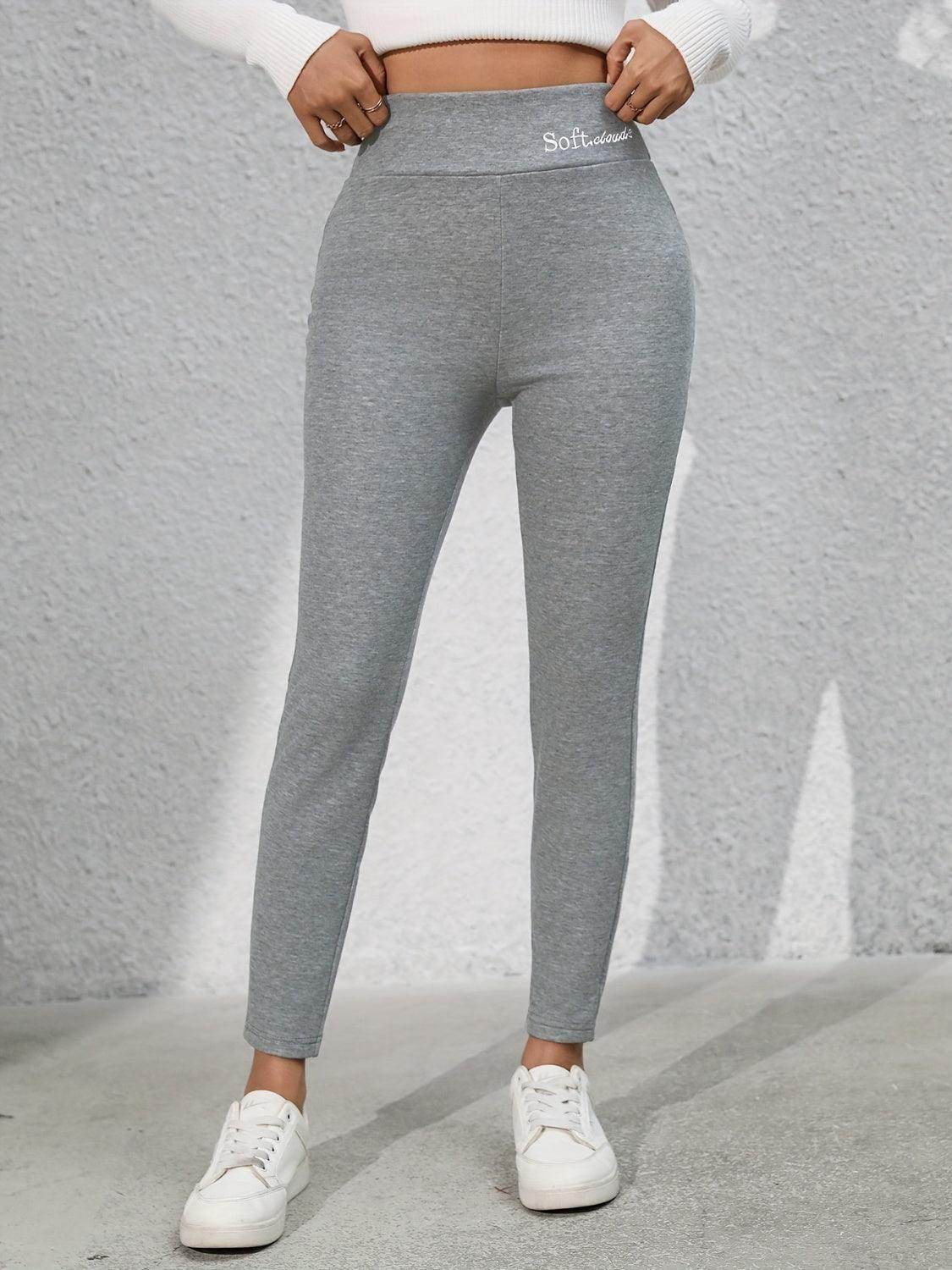 Full Size Letter Embroidered High Waist Leggings for Women