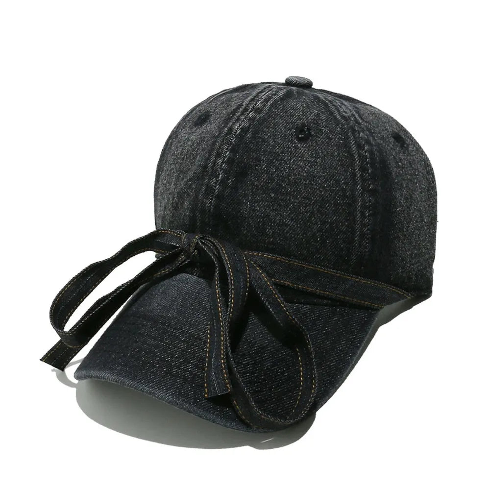 Washed Bow Denim Baseball Cap