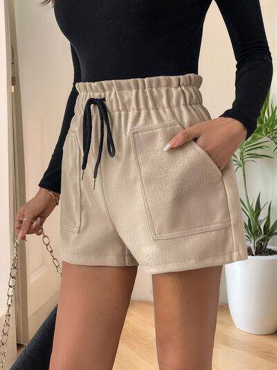 Perfee Frill Drawstring Shorts With Pockets For Women