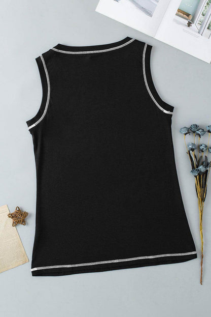 Rhinestone Smile Face Round Neck Tank Top for Women