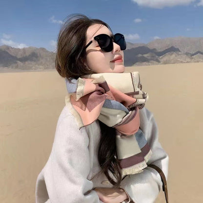 Korean Style Contrast Color Artificial Cashmere Scarf Women&