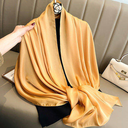 Korean-style Springautumn New Solid-color Summer Sun-protection Beach Scarf Womens Silk Scarf