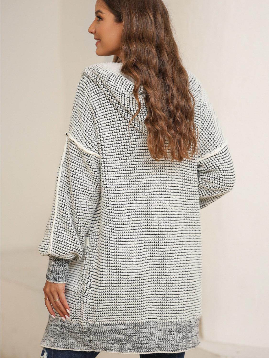Open Front Hooded Winter Coat with Pockets for Women