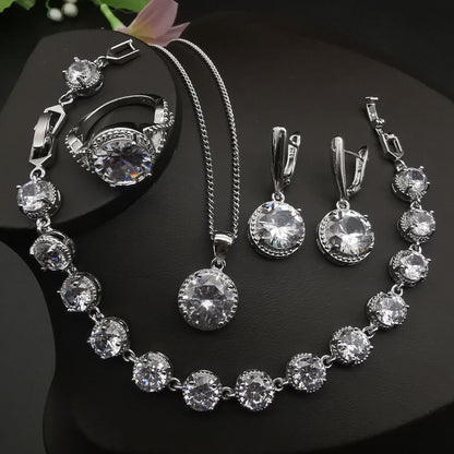 European And American Style Jewelry Round Diamond 4 PCs Set