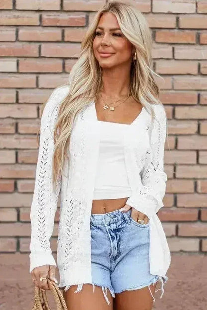 White Open Knit Cardigan - Lightweight &amp; Machine Washable | Femstylo
