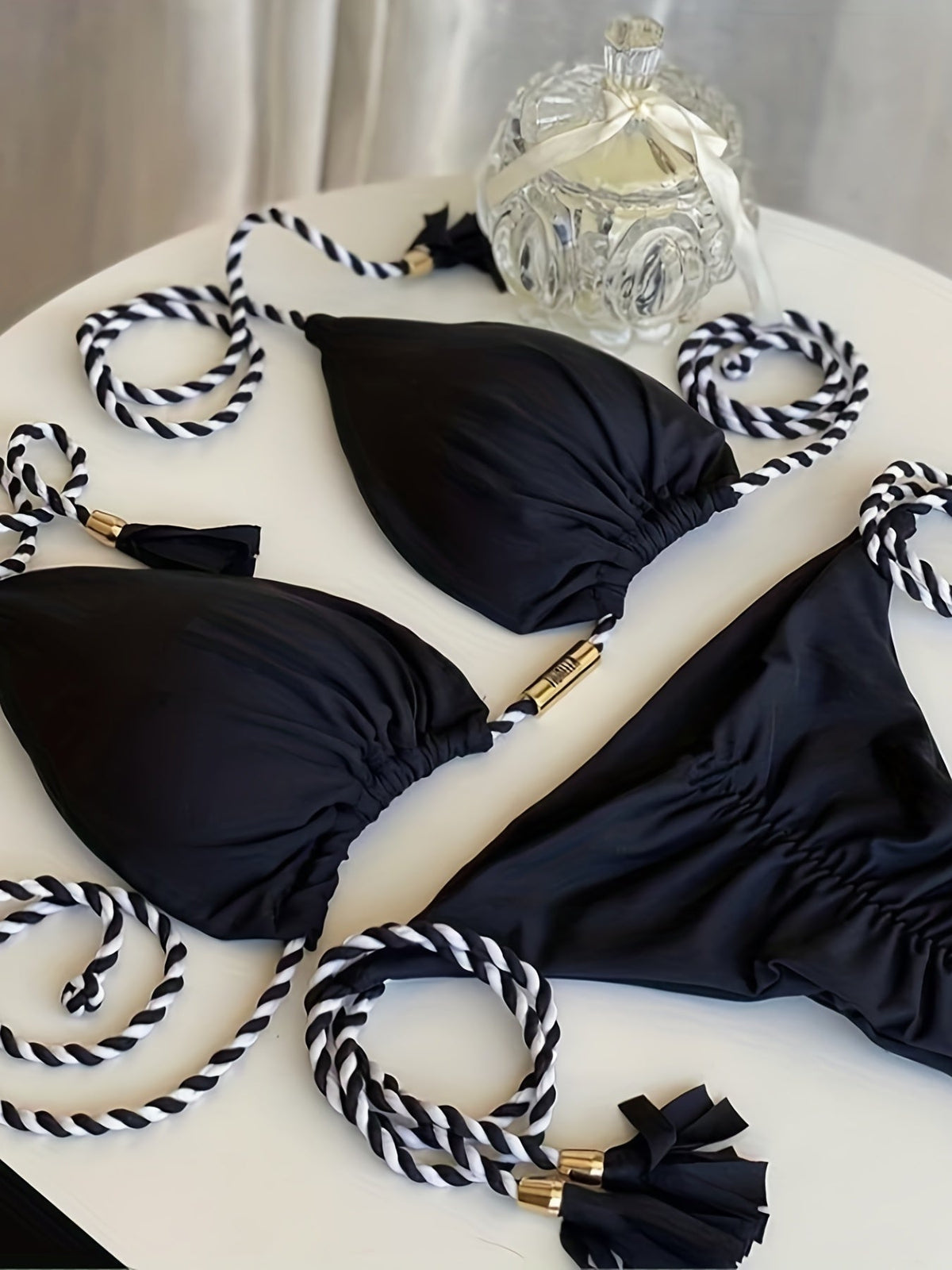 New Festival Flame Halter Bikini Set for Women – Triangle V-Neck Backless Two-Piece Swimsuit with Tie Side Bottoms &amp; Adjustable Lace-Up Fit – Sleek Polyamide Swimwear for Koningsdag/King’s Day &amp; Summer Beach Celebrations