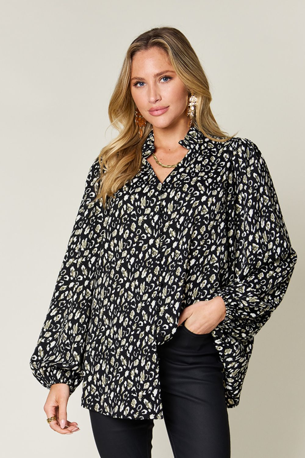 Leopard Print Long Sleeve Blouse