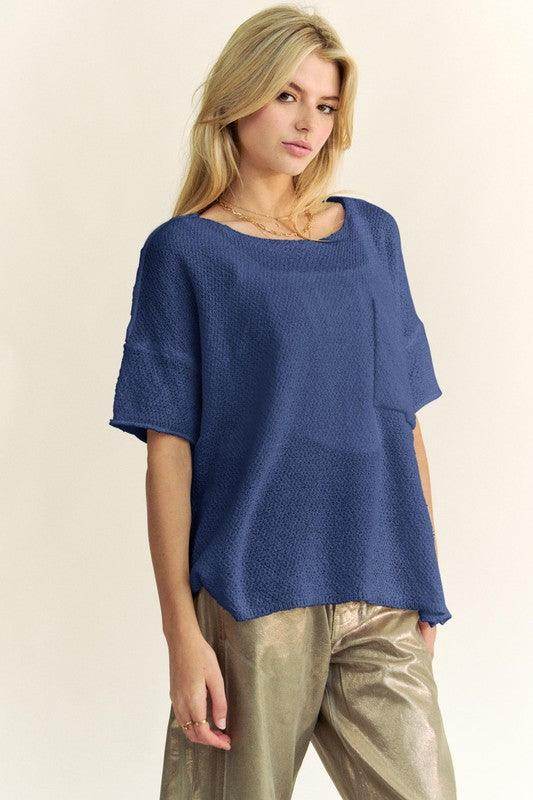 Davi &amp; Dani High-Low Round Neck Knit Top for Women