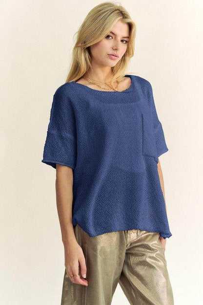 Davi &amp; Dani High-Low Round Neck Knit Top for Women