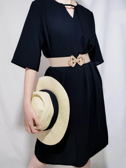 Geometric Buckle Elastic Wide Belt for Stylish Comfort