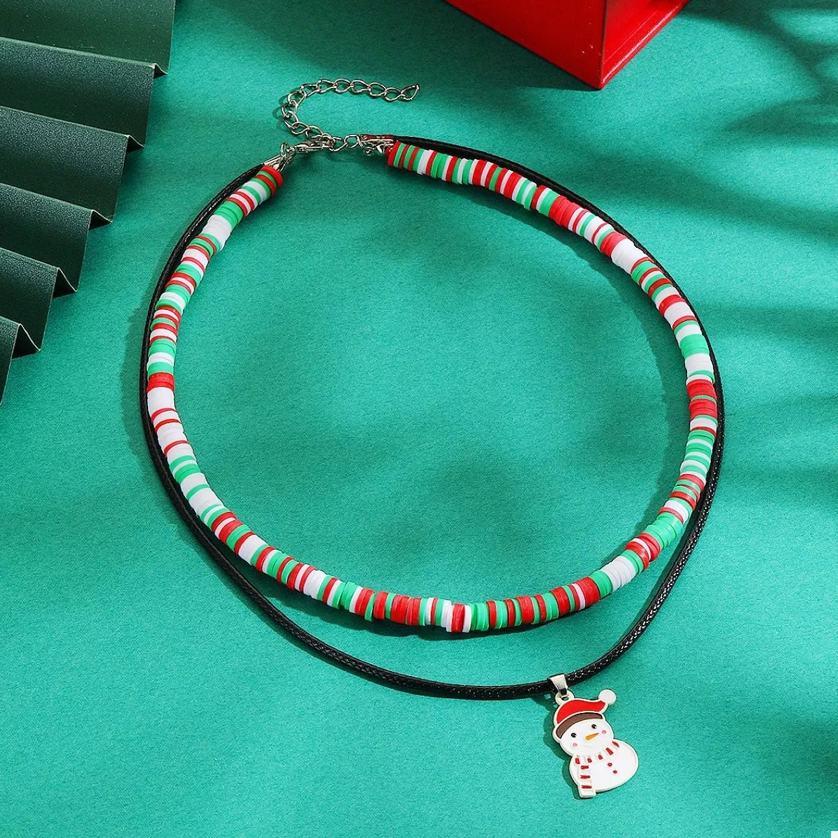 PU Leather Cord Necklace with Christmas Santa Pendant