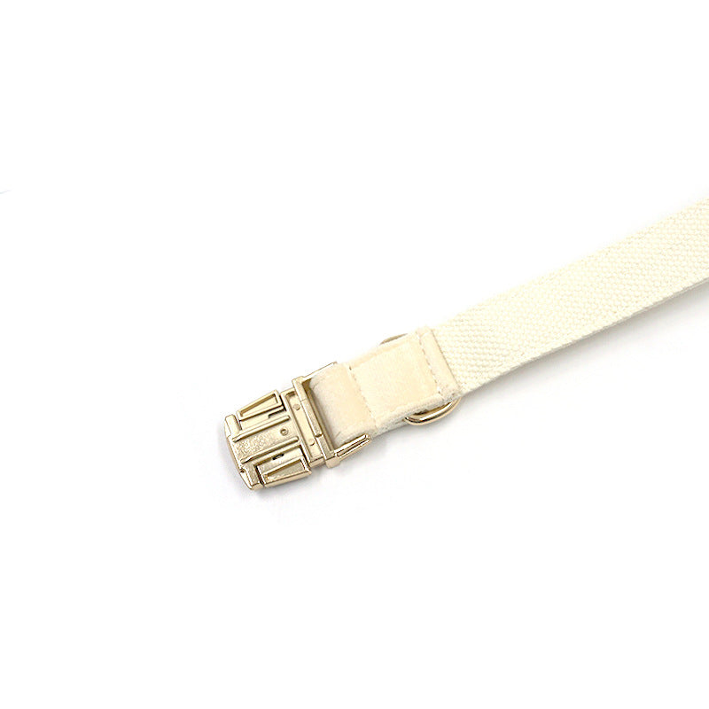 Cream Tufted Dog Collar Gold Buckle