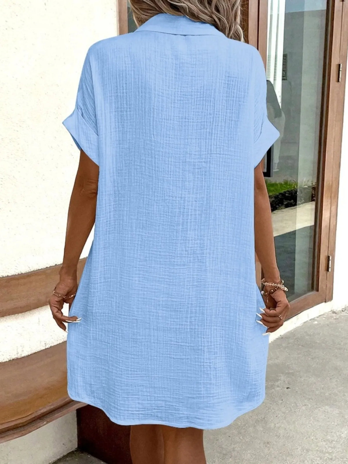 Textured Button-Front Shirt Dress