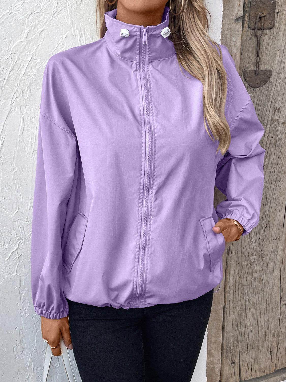 Ivy Lane Pocketed Zip Up Long Sleeve Jacket for Women