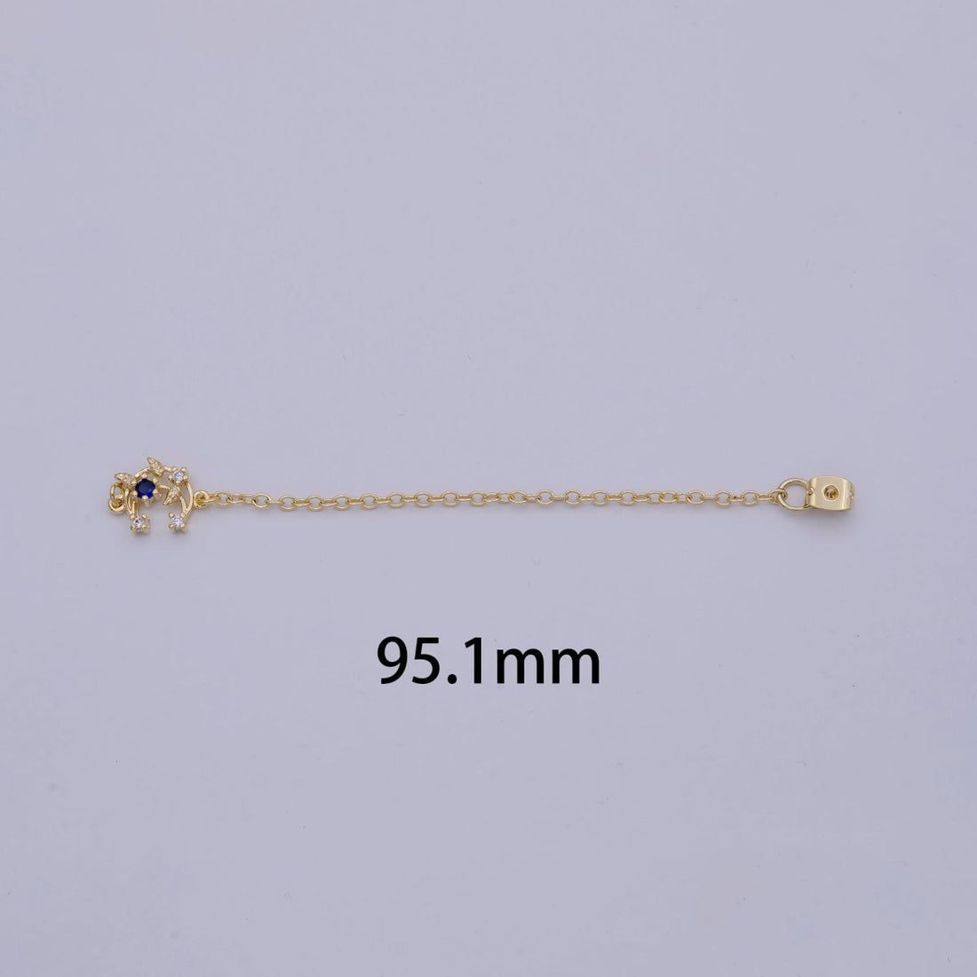 Back stopper w/ chain Blue Crescent Moon Charm 2 pcs Gold Filled Nickel free, Butterfly clutch chain Dainty earring back K-186