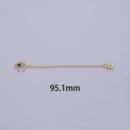 Back stopper w/ chain Blue Crescent Moon Charm 2 pcs Gold Filled Nickel free, Butterfly clutch chain Dainty earring back K-186