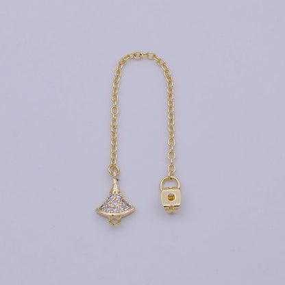 Back stopper w/ chain cz Dangle Charm 2 pcs Gold Filled Nickel free, Butterfly clutch chain Dainty earring back K-189