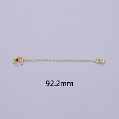 Back stopper w/ chain Pink Crescent Moon Charm 2 pcs Gold Filled Nickel free, Butterfly clutch chain Dainty earring back K-187