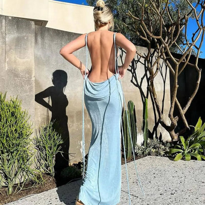 Lace Up Backless Dress